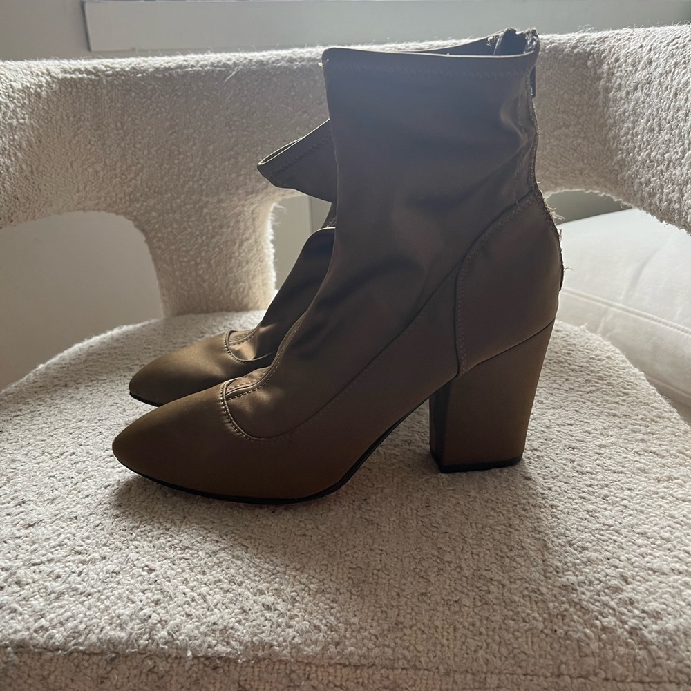 Nine West khaki satin booties. Size 6.5